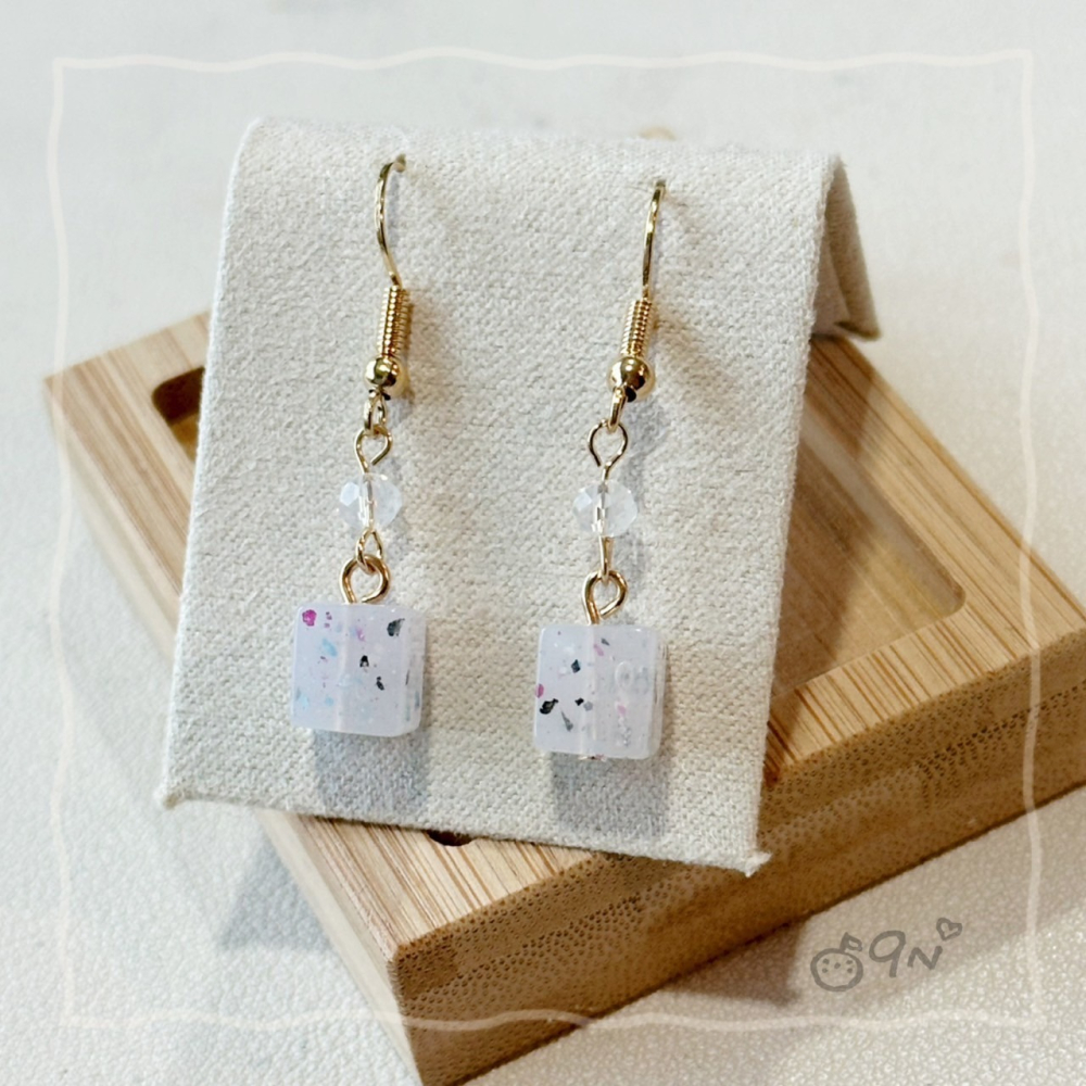《9n手作》果凍水磨石小方塊串珠耳環-細節圖2