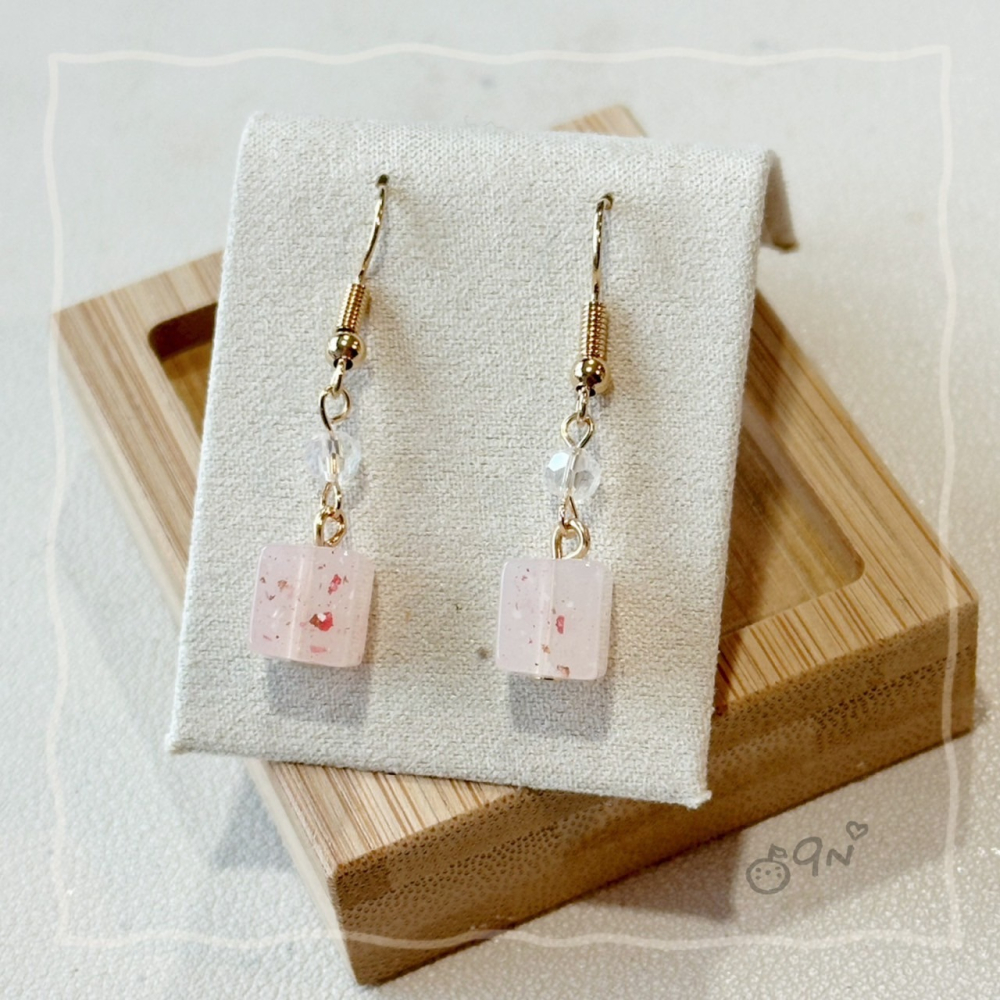 《9n手作》果凍水磨石小方塊串珠耳環-細節圖3