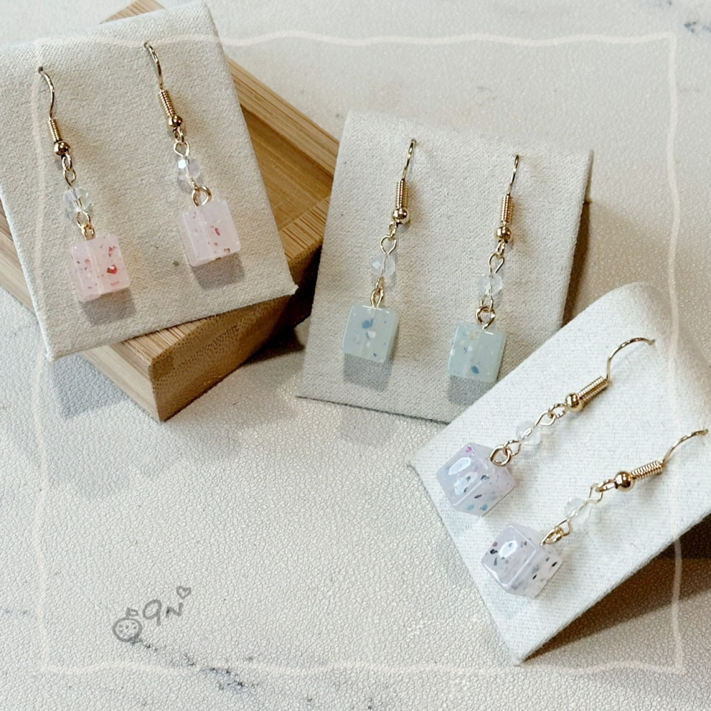 《9n手作》果凍水磨石小方塊串珠耳環-細節圖4