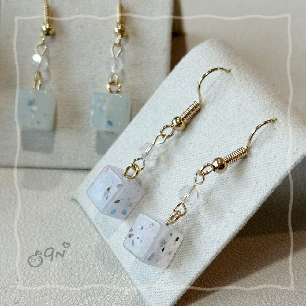 《9n手作》果凍水磨石小方塊串珠耳環-細節圖5