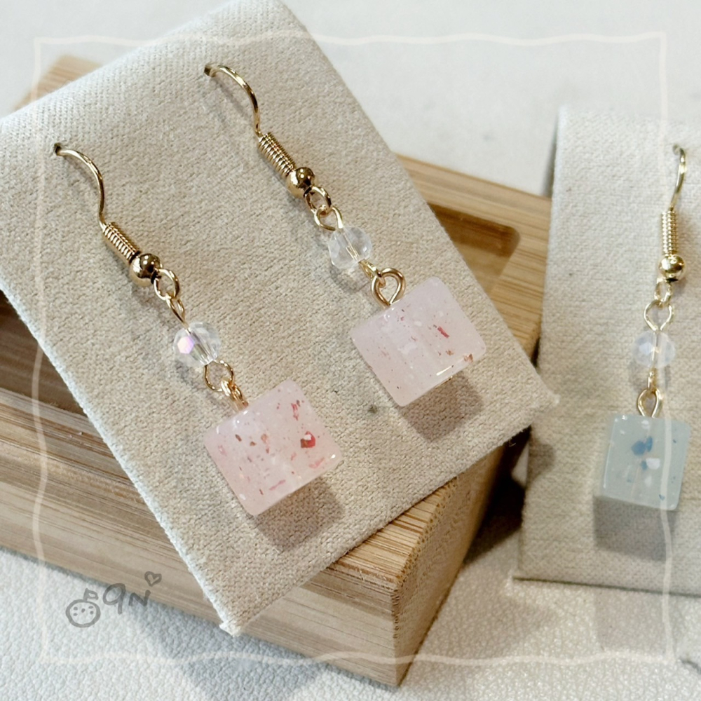《9n手作》果凍水磨石小方塊串珠耳環-細節圖6