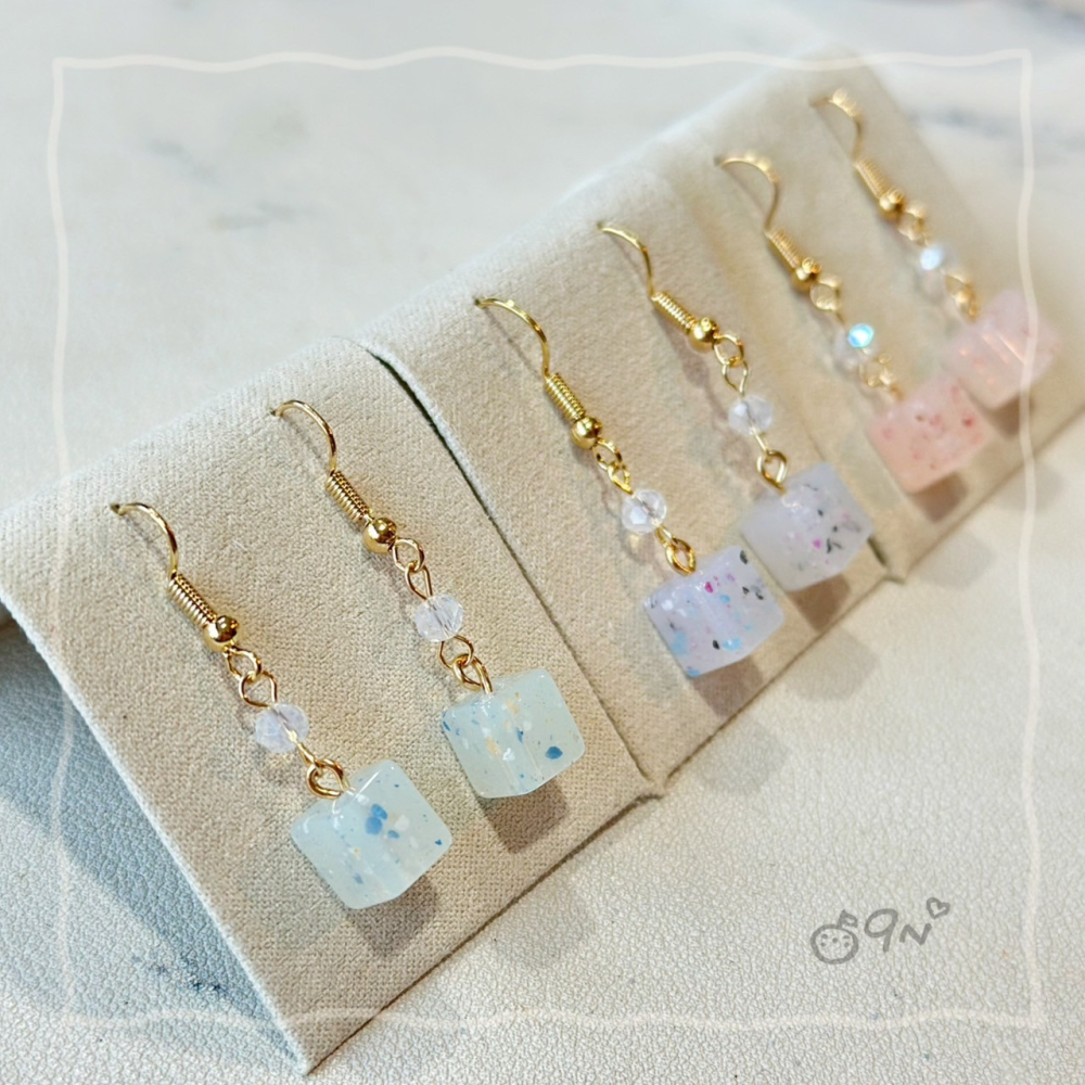 《9n手作》果凍水磨石小方塊串珠耳環-細節圖7
