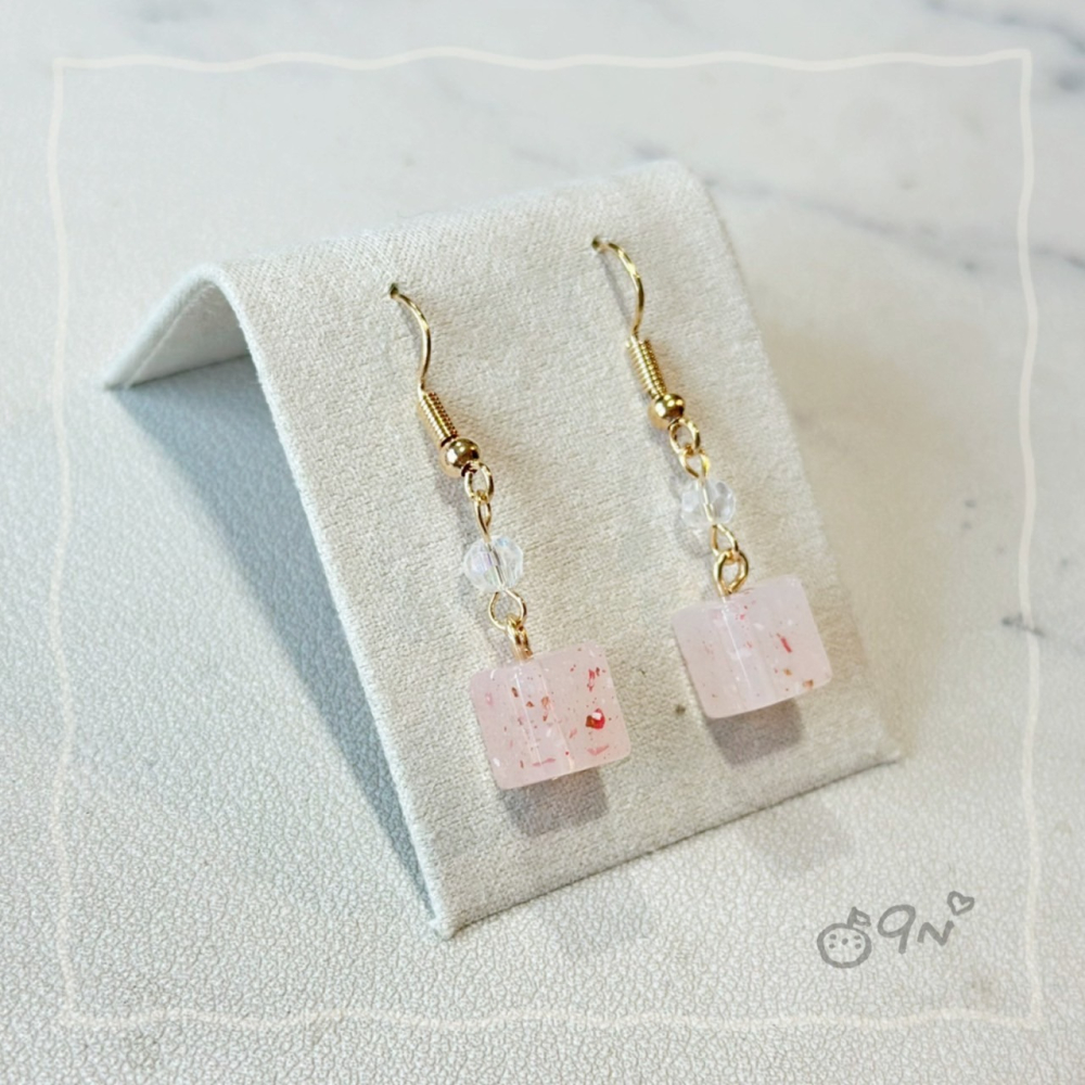 《9n手作》果凍水磨石小方塊串珠耳環-細節圖8