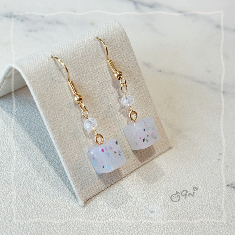 《9n手作》果凍水磨石小方塊串珠耳環-細節圖9