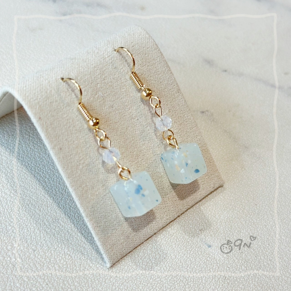 《9n手作》果凍水磨石小方塊串珠耳環-細節圖10