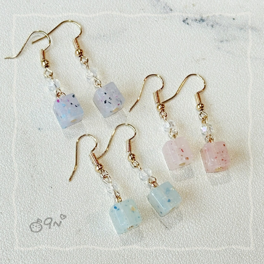 《9n手作》果凍水磨石小方塊串珠耳環-細節圖11