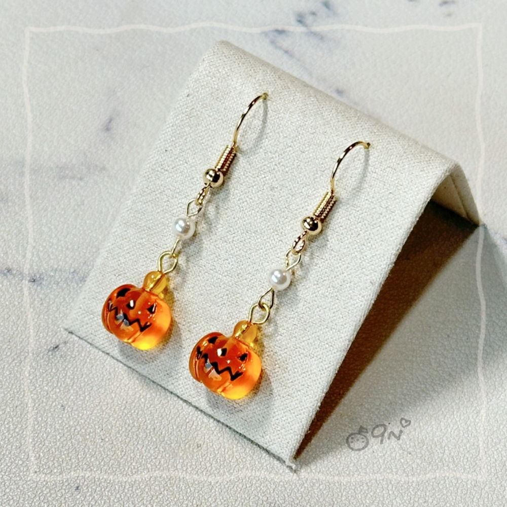 《9n手作》萬聖節必備 可愛透明南瓜珍珠耳環-細節圖2