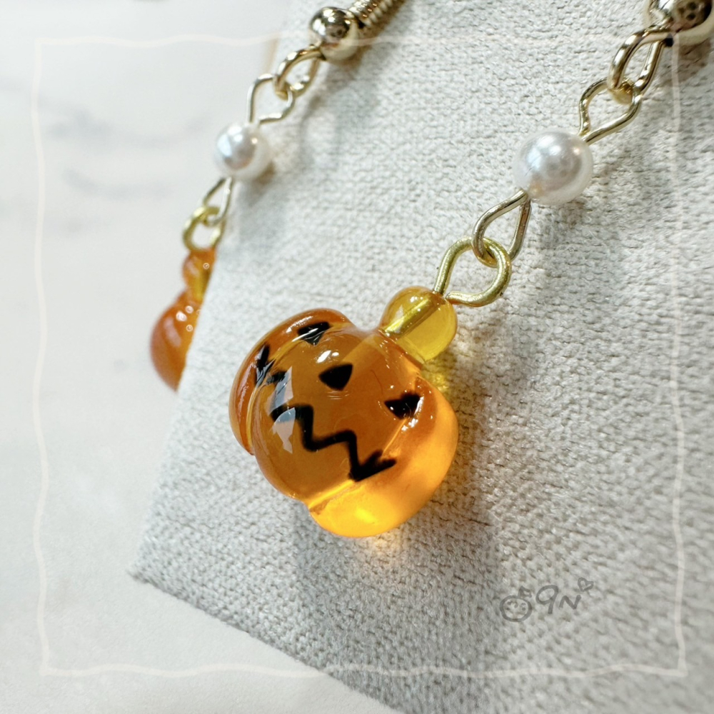 《9n手作》萬聖節必備 可愛透明南瓜珍珠耳環-細節圖3