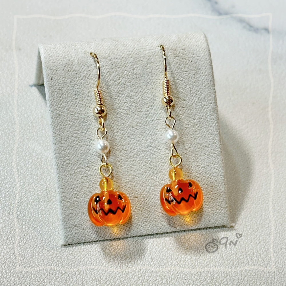 《9n手作》萬聖節必備 可愛透明南瓜珍珠耳環-細節圖4