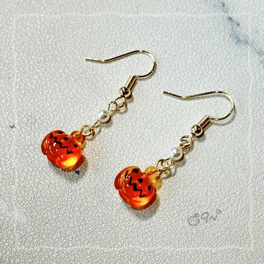 《9n手作》萬聖節必備 可愛透明南瓜珍珠耳環-細節圖5