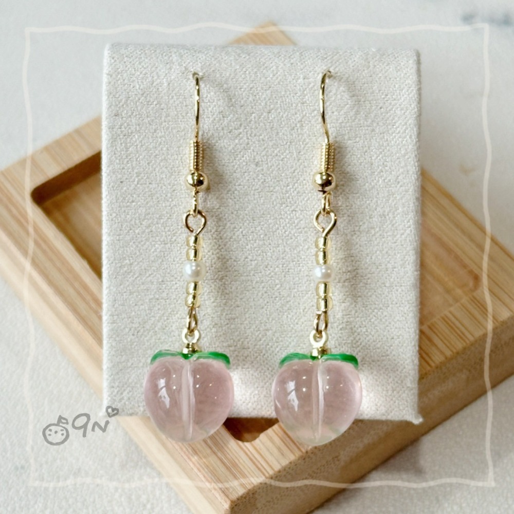 《9n手作》透明水蜜桃耳環 珍珠/桃心-規格圖6