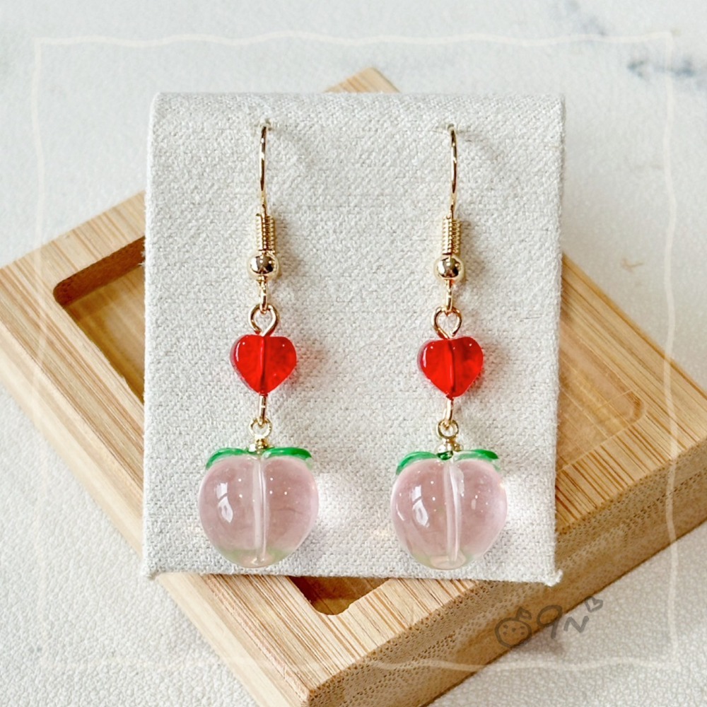 《9n手作》透明水蜜桃耳環 珍珠/桃心-規格圖6