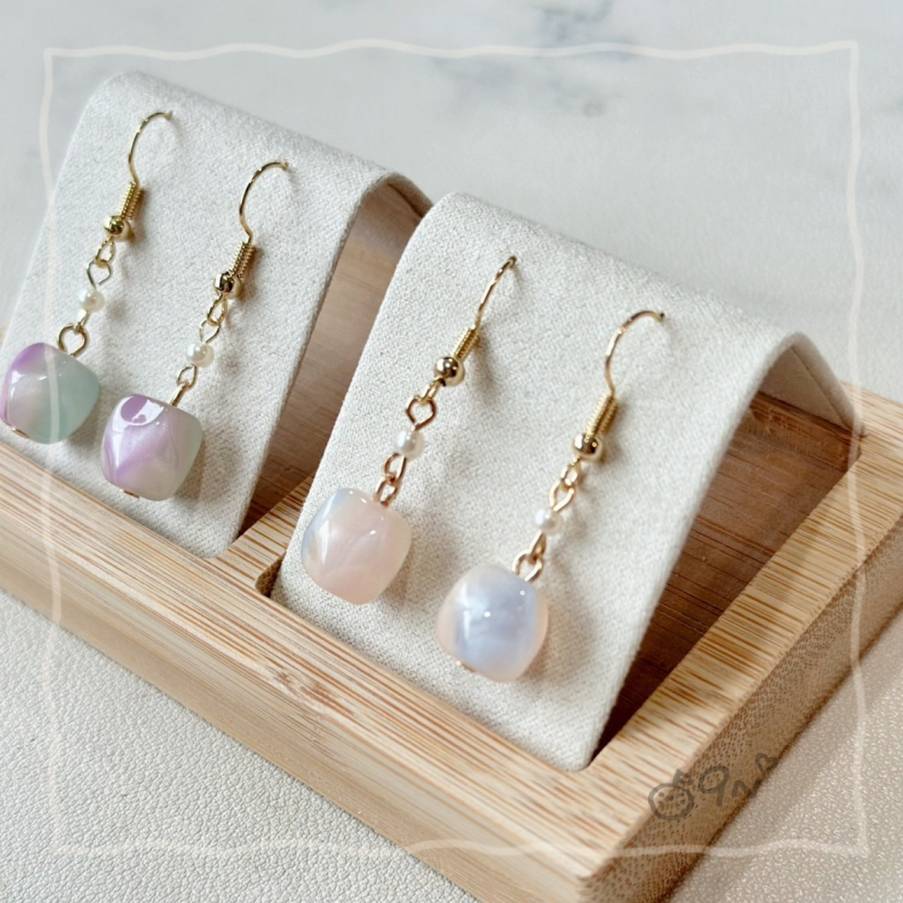 《9n手作》雙色微貓眼珍珠耳環-細節圖2