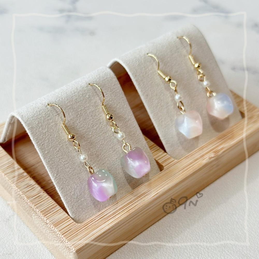 《9n手作》雙色微貓眼珍珠耳環-細節圖3