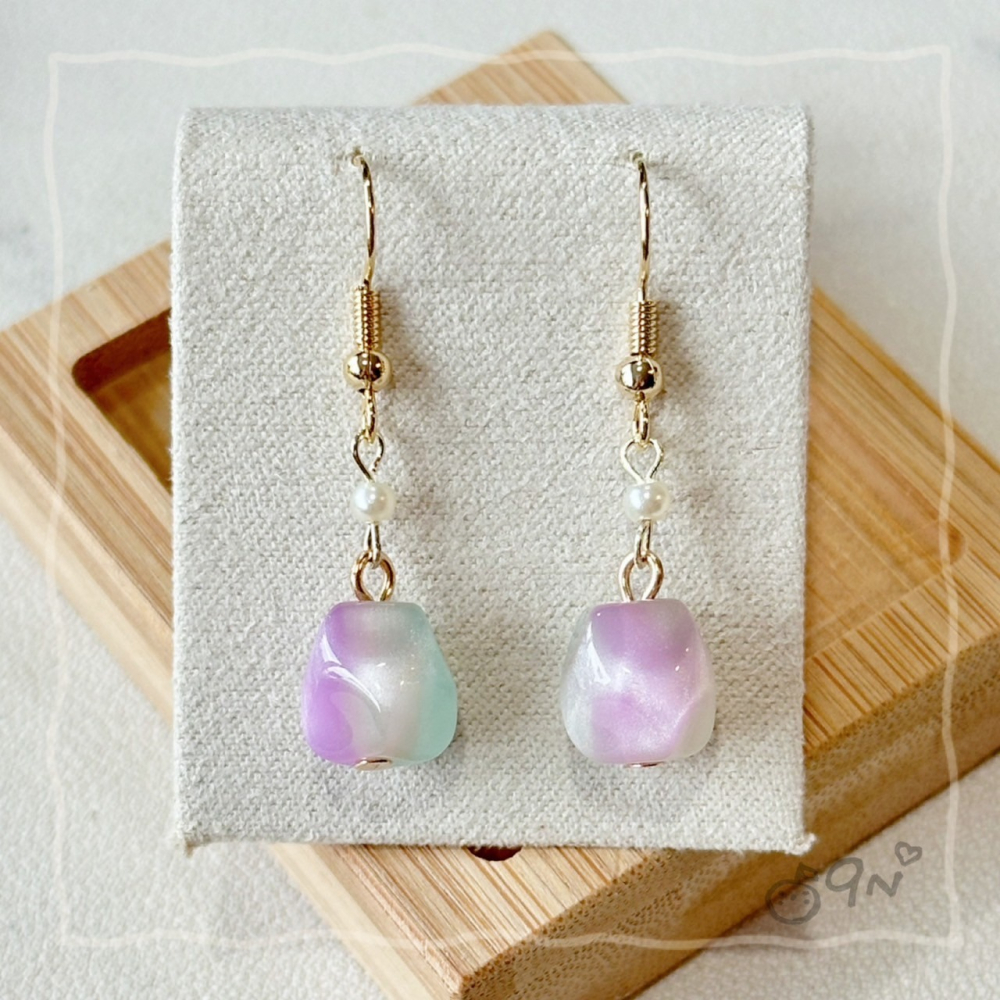 《9n手作》雙色微貓眼珍珠耳環-細節圖5