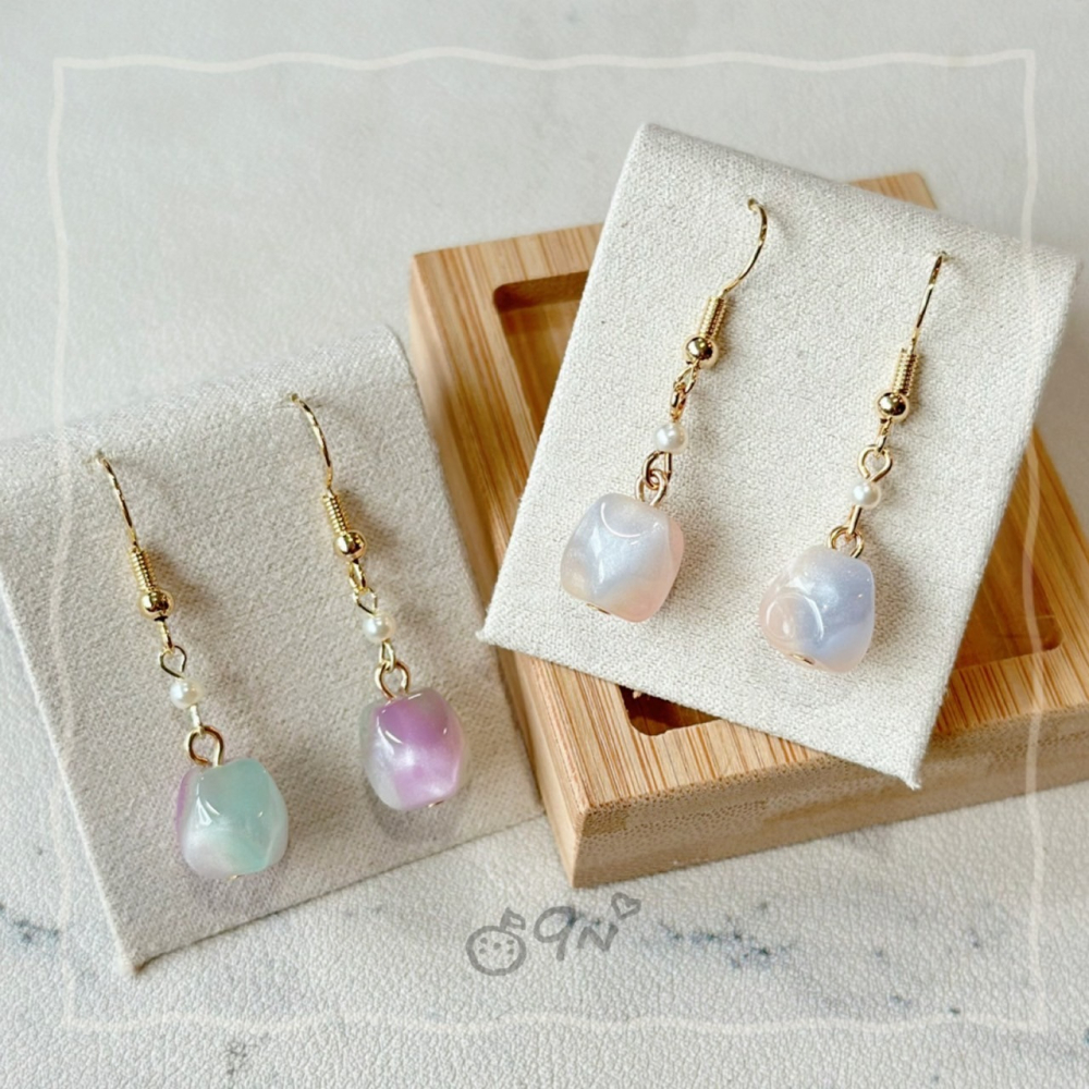 《9n手作》雙色微貓眼珍珠耳環-細節圖6