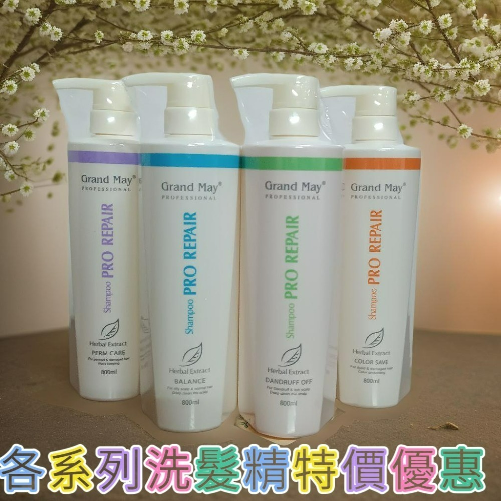 【🔥🔥特價優惠】葛欖玫Grand  May香氣洗護洗髮精系列800ml【控油/ 抗屑/ 護染 /胺基】贈小賦活霜*1-規格圖2