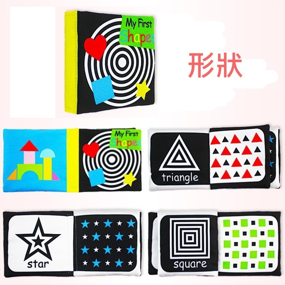 LakaRose英文布書 台灣現貨 獨立包裝 嬰兒黑白啟蒙響紙英文布書 寶寶撕不爛手掌書 早教腦部發育 調皮寶寶-細節圖7