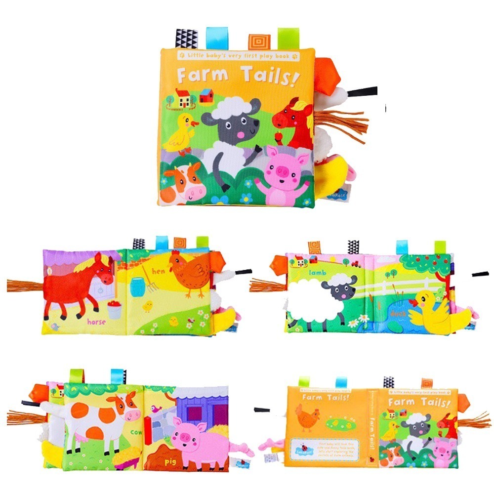 LakaRose英文布書 台灣現貨 獨立包裝 嬰兒黑白啟蒙響紙英文布書 寶寶撕不爛手掌書 早教腦部發育 調皮寶寶-規格圖7