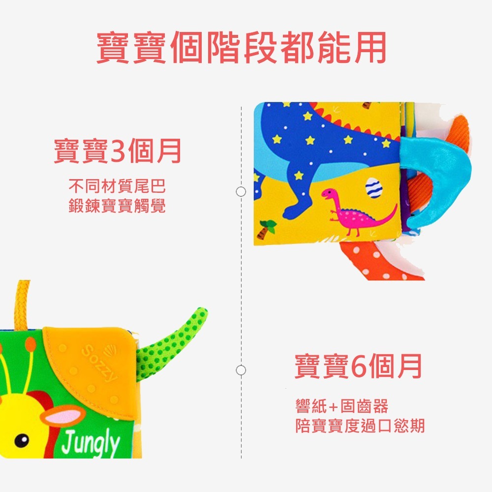 Sozzy寶寶尾巴布書 台灣現貨 獨立包裝 早教布書嬰兒益智玩具0-6個月寶寶可咬撕不爛立體布書1歲 調皮寶寶-細節圖5