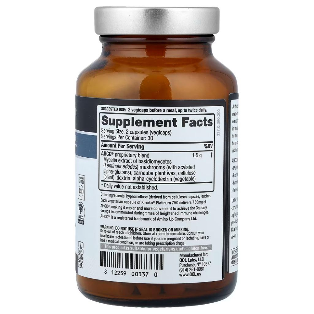 👑【iherb】Quality of Life Kinoko Platinum AHCC 750毫克 60粒素食膠囊❤️-細節圖2