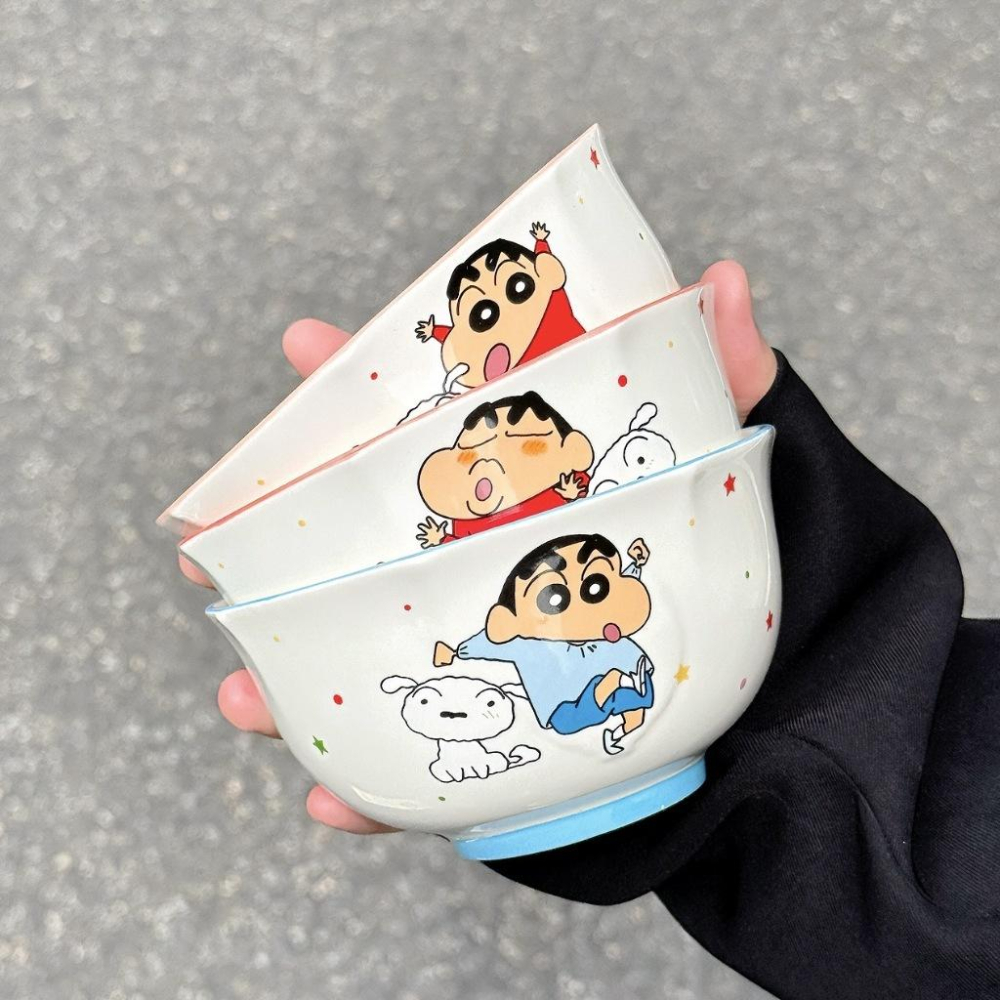 👑【正版】蠟筆小新 小新陶瓷碗5碗禮盒 可愛餐具套裝❤️台灣現貨+預購❤️餐廚用品碗盤餐具飯碗湯碗餐盤器皿-細節圖4