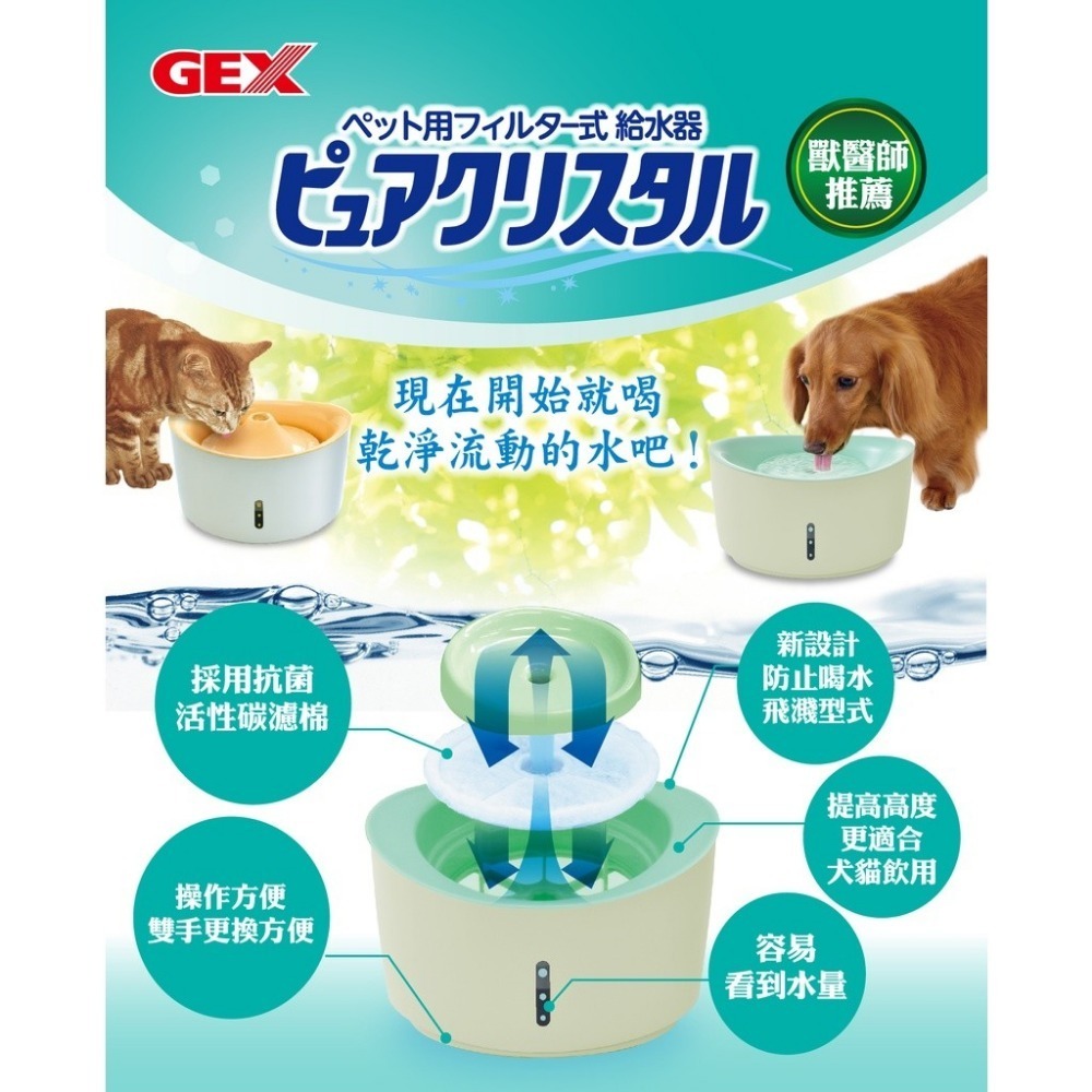 日本 GEX 循環式飲水器 視窗型 貓奴啾咪型淨水飲水器-昭和白 維持流動乾淨的水 犬貓用『WANG』-細節圖3