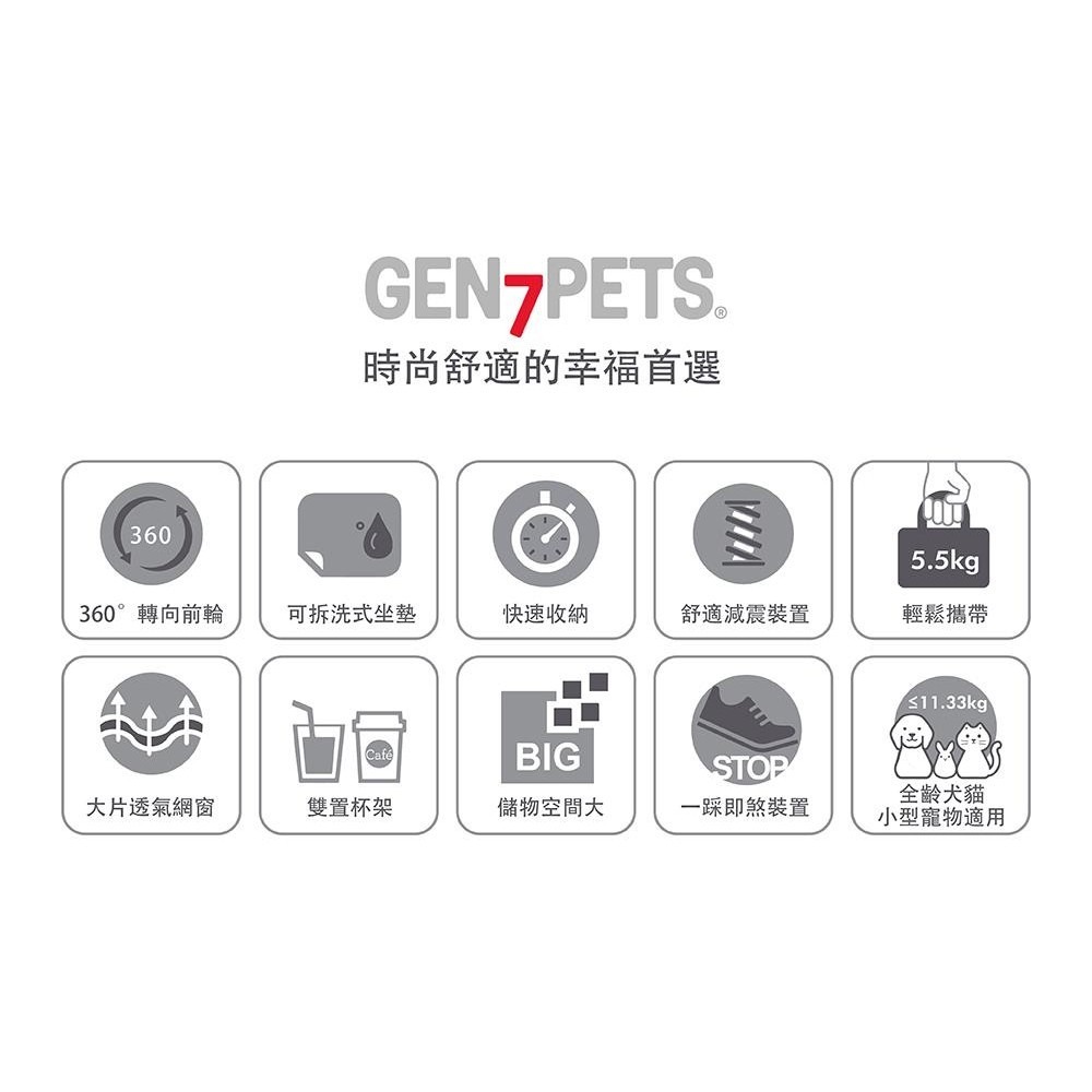 Gen7pets 君威寵物推車2.0 前輪可360度旋轉 大片透氣網窗 保潔墊可清洗 寵物推車『WANG』-細節圖5