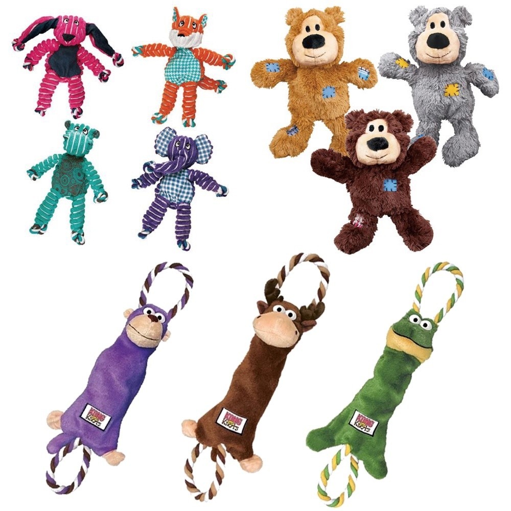 美國 KONG 狗玩具 繩結拉扯玩具 軟軟繩結 繩結補丁熊 繩結絨毛拉扯玩具『WANG』-細節圖2