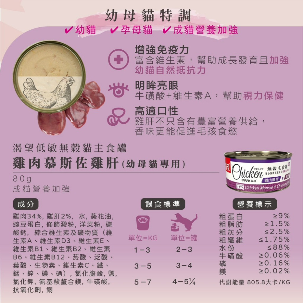 EVARK 渴望 無穀貓主食罐 80g【24罐組免運+送零食】挑嘴貓罐 無榖貓罐 主食貓罐 貓罐頭『WANG』-細節圖7