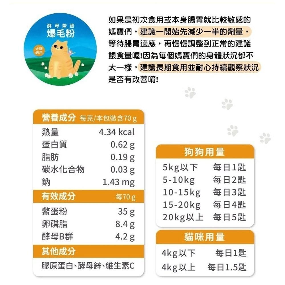 Parkcat 貓樂園 媽寶研究室 天然酵母鱉蛋爆毛粉70g 專業保健配方 犬貓適用『WANG』-細節圖6