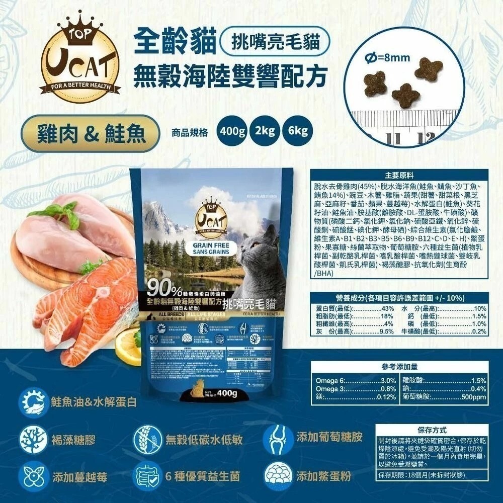 【7-ELEVEN 門市團購】UCAT 天然無穀全齡貓 2kg 雞肉&鮭魚｜雞肉&鹿肉 無穀貓糧 貓飼料-細節圖6