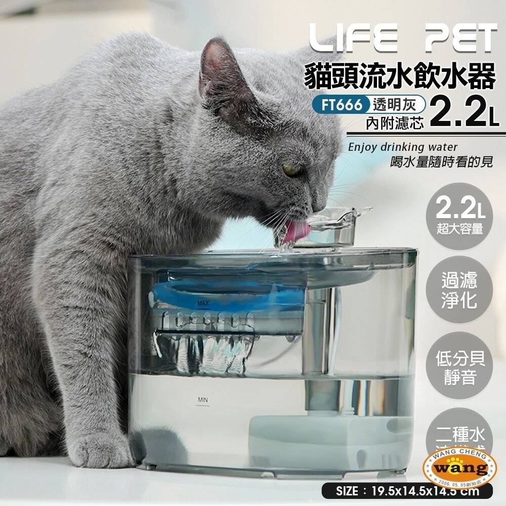 LIFE Pet 透明貓頭流水飲水器2.2L FT666透 附濾芯|餵水器 寵物飲水機 貓咪飲水機 貓狗通用-細節圖2