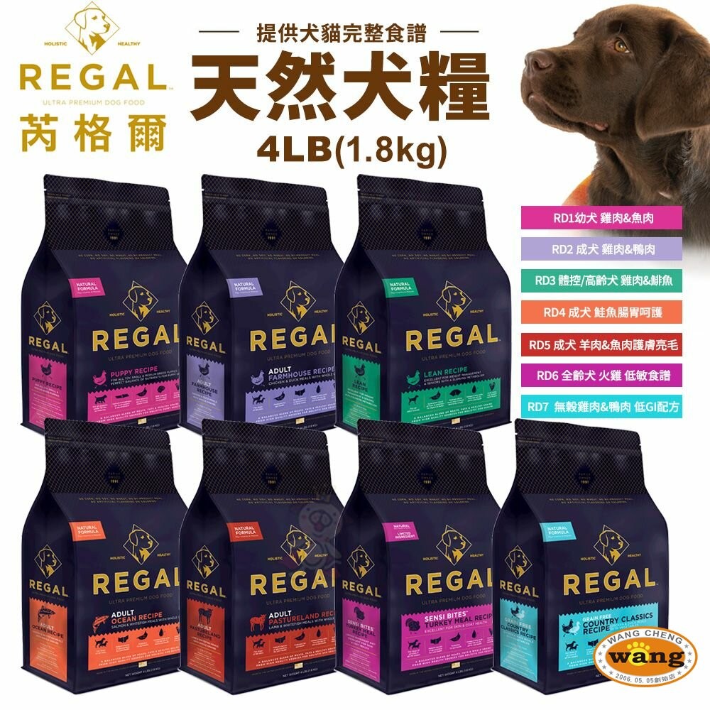 REGAL 芮格爾 天然寵糧狗糧4LB(1.8kg)【買一送一】幼犬 成犬 室內犬 高齡犬 犬飼料 犬糧『林口旗艦店』-細節圖3