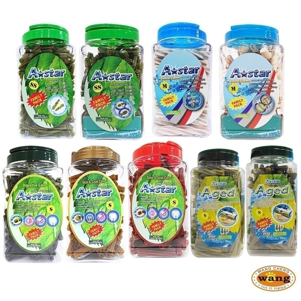 【買2桶➕送零食】A-Star Bones AB 潔牙骨桶裝1900g 雙頭 五星 亮白 空心 高齡犬『林口旗艦店』-細節圖2