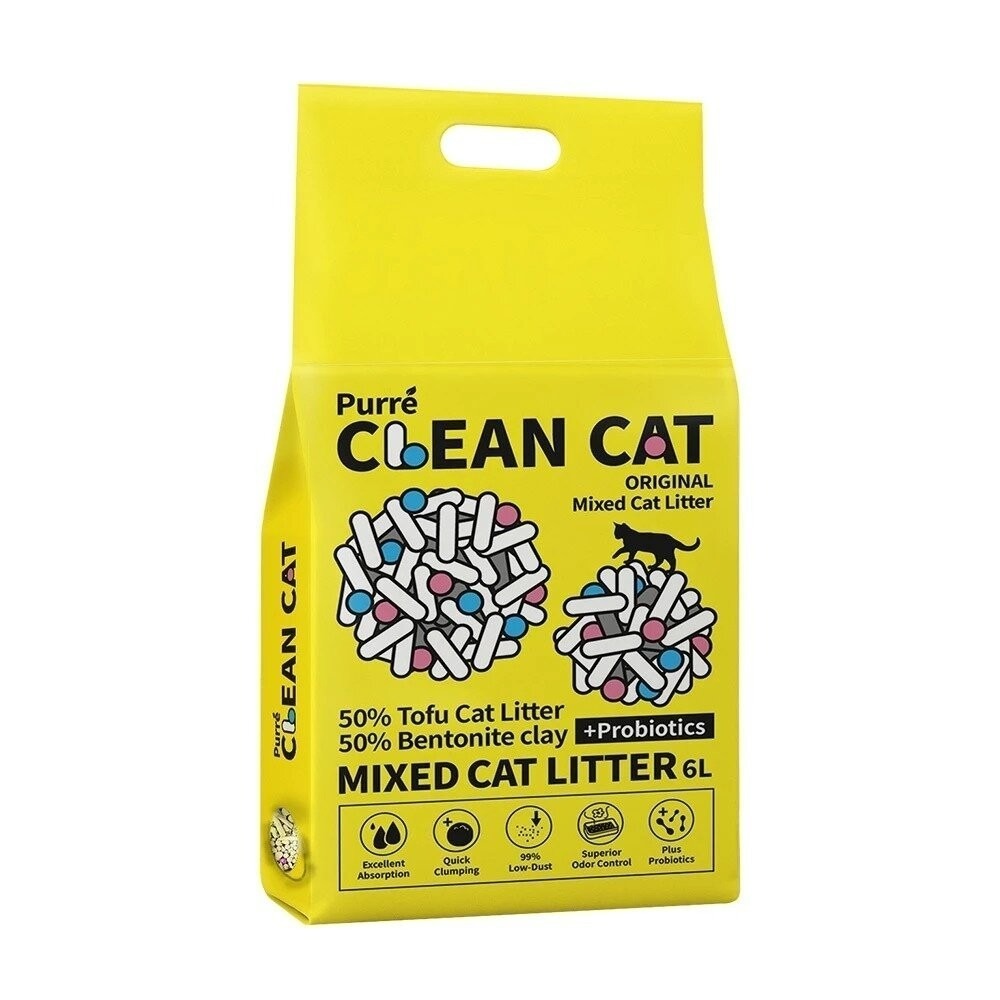 Purré Clean Cat 乾淨貓 豆腐砂澎潤土混和貓砂【六包組免運】6L 添加益生菌 除臭珠 植物砂 豆腐砂 貓砂-規格圖11