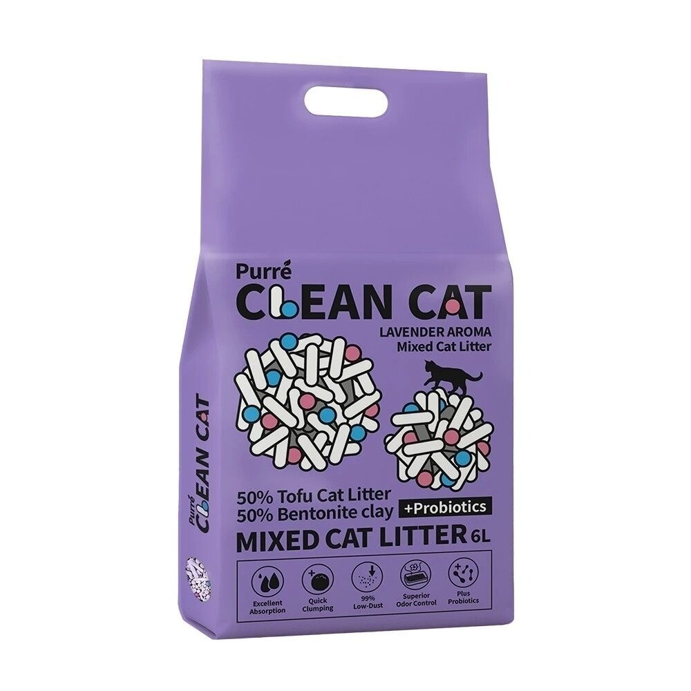 Purré Clean Cat 乾淨貓 豆腐砂澎潤土混和貓砂【六包組免運】6L 添加益生菌 除臭珠 植物砂 豆腐砂 貓砂-規格圖11