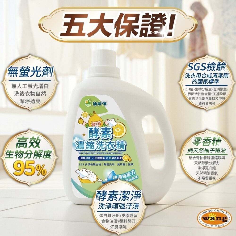 柚享淨 文旦酵素柚淨plus濃縮洗衣精2000ml(深層去污/清新除味/安心低敏)-細節圖8