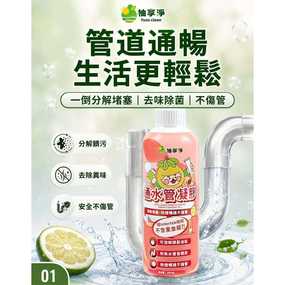 柚享淨 文旦酵素柚淨plus通水管凝膠350ml/分解堵塞髒污/不易傷水管/排水更順暢-細節圖2