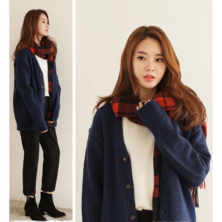 韓國製 百搭文青格紋披巾/圍巾-細節圖2