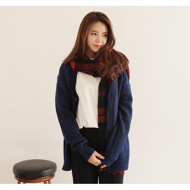 韓國製 百搭文青格紋披巾/圍巾-細節圖3