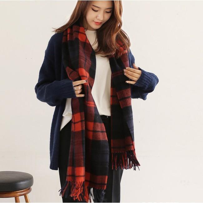 韓國製 百搭文青格紋披巾/圍巾-細節圖4
