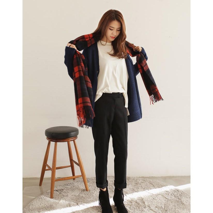 韓國製 百搭文青格紋披巾/圍巾-細節圖5