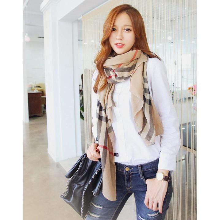 韓國製 精典時尚格紋絲巾-細節圖3