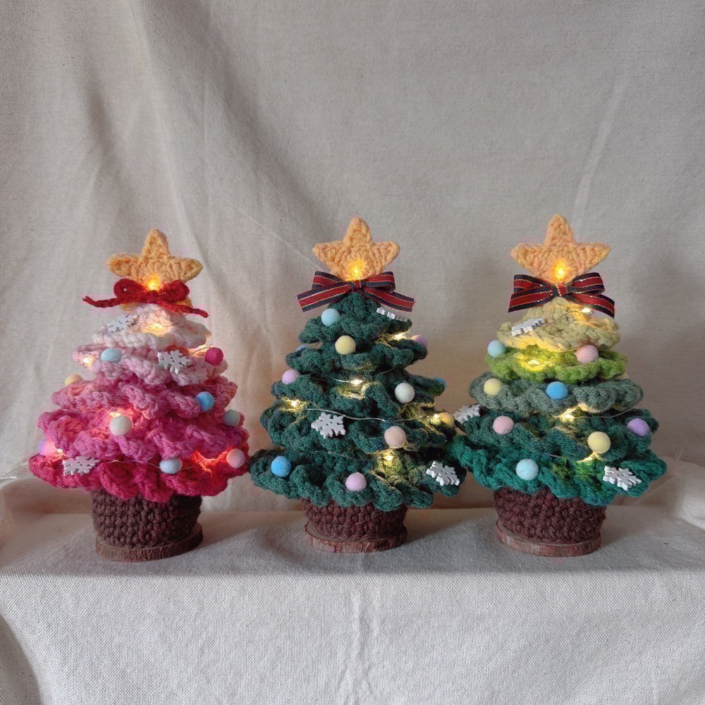 成品 聖誕樹 毛線聖誕樹 手作聖誕樹 聖誕節禮物 擺飾 聖誕樹燈 交換禮物-細節圖7