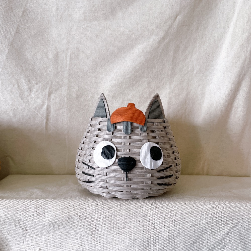 [現貨］成品 呆呆貓 紙籐籃 聖誕節禮物 收納籃 紙藤 生日禮物 貓咪 筆桶 手作禮物-規格圖4