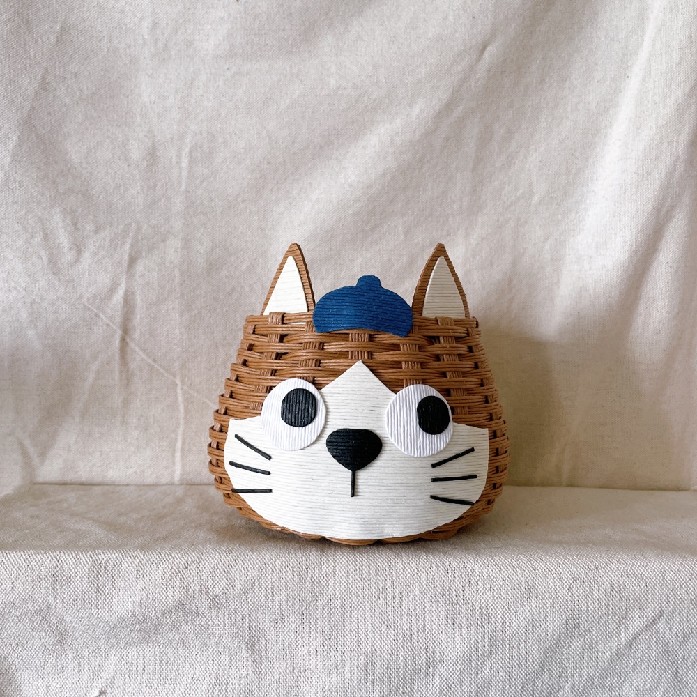 [現貨］成品 呆呆貓 紙籐籃 聖誕節禮物 收納籃 紙藤 生日禮物 貓咪 筆桶 手作禮物-規格圖4