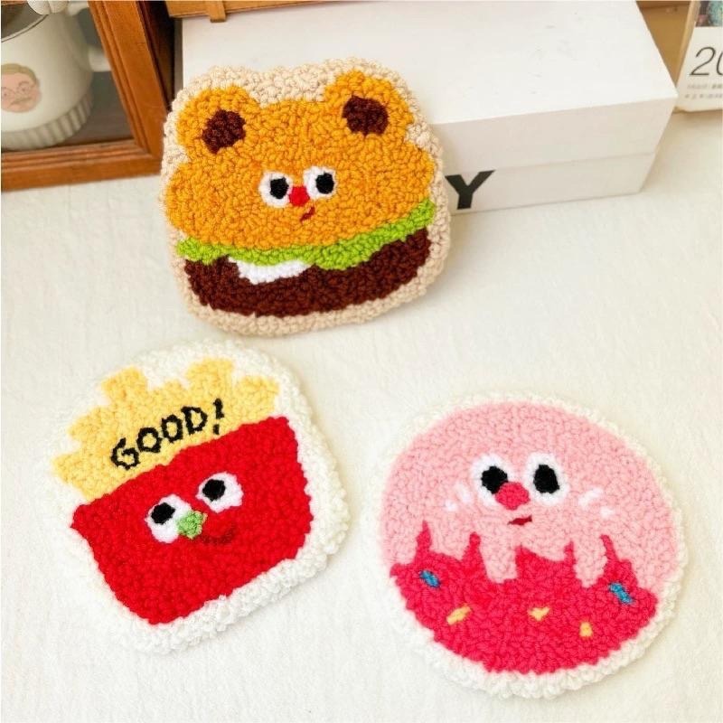 戳戳繡 杯墊 聖誕節禮物 生日禮物 diy手作材料 手作材料包 漢堡 薯條 起司-細節圖2