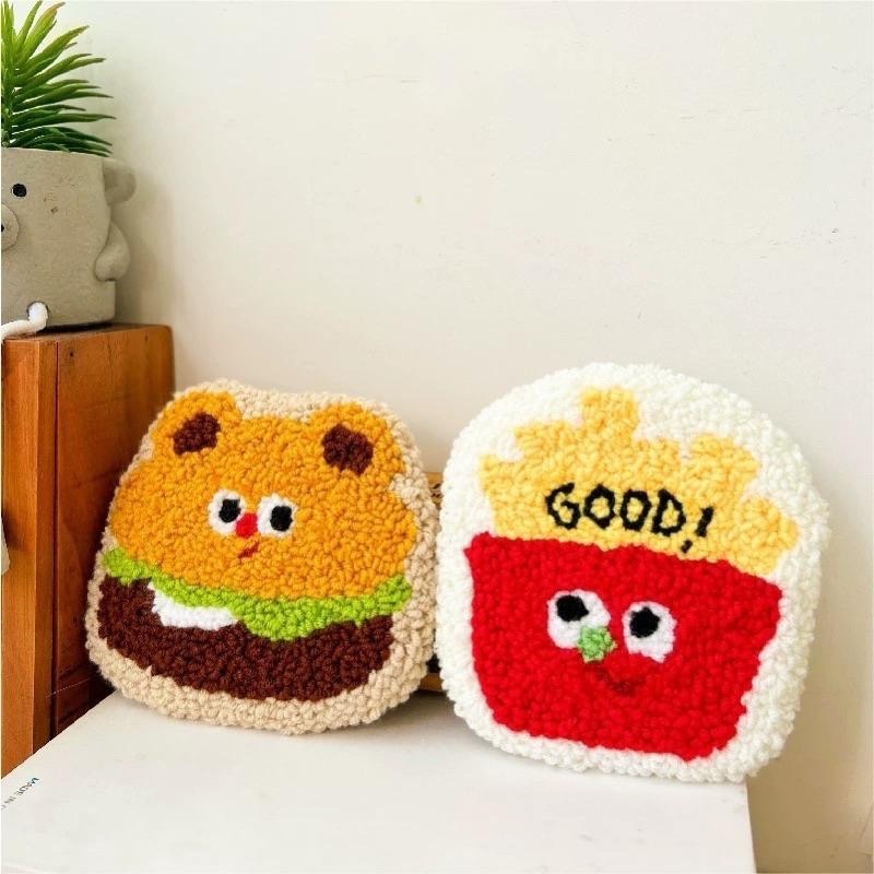 戳戳繡 杯墊 聖誕節禮物 生日禮物 diy手作材料 手作材料包 漢堡 薯條 起司-細節圖3