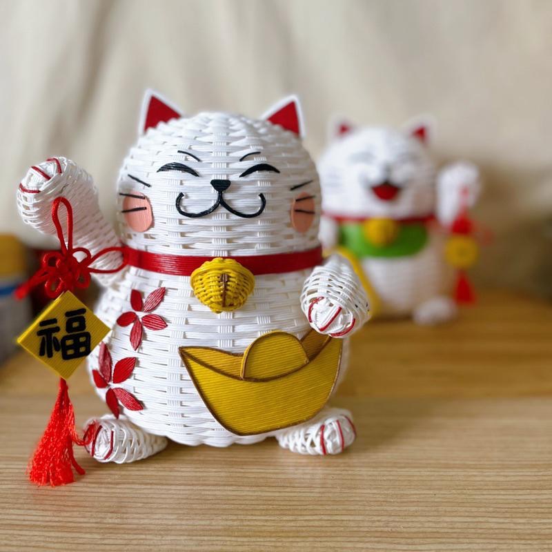 現貨 招財貓 春節 招財 紙籐籃 收納籃 糖果籃 過年-細節圖4